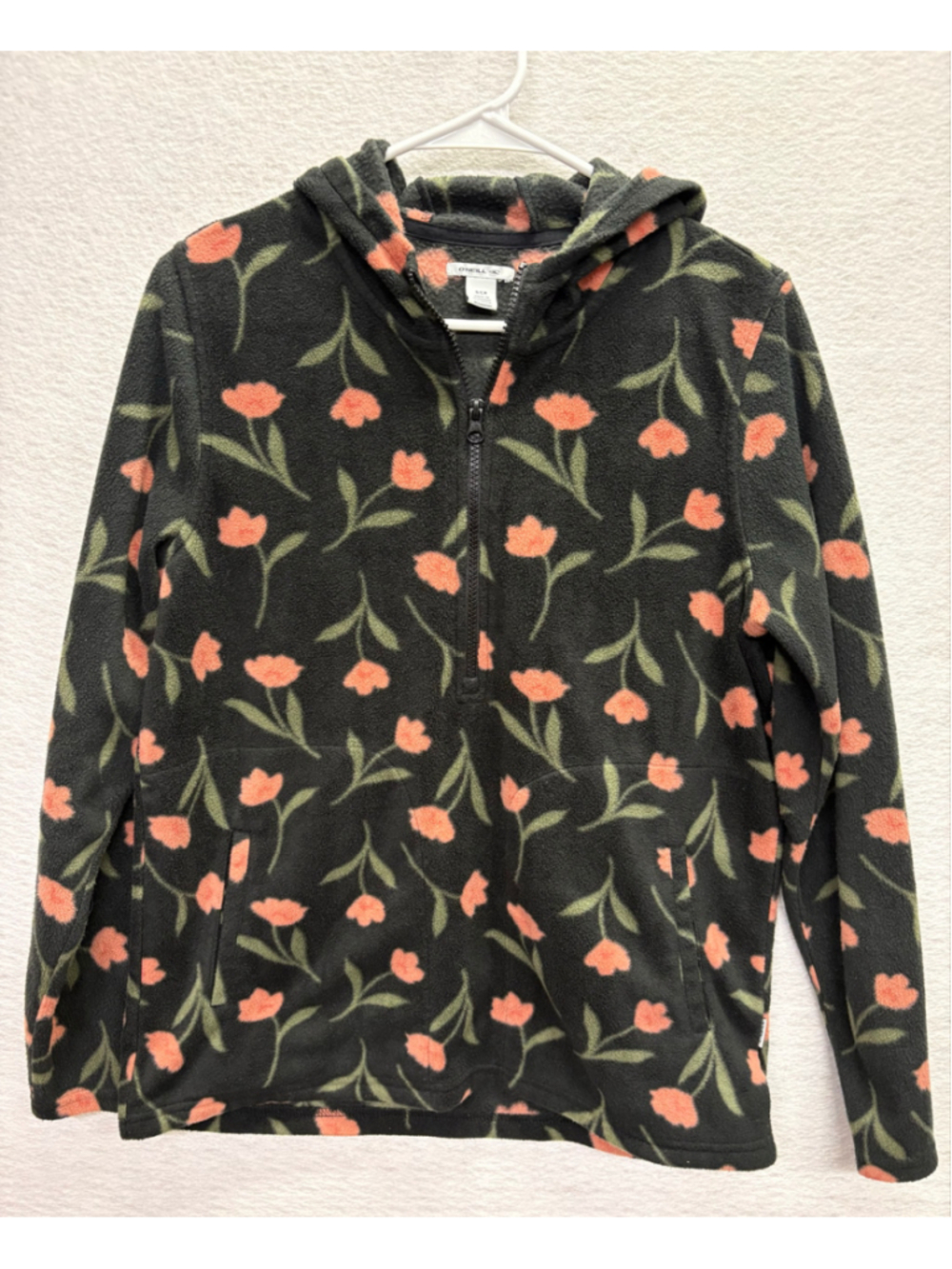 O'Neill Josie Half Zip Fleece Pullover Hoodie Size S Black Floral Tulip Cozy